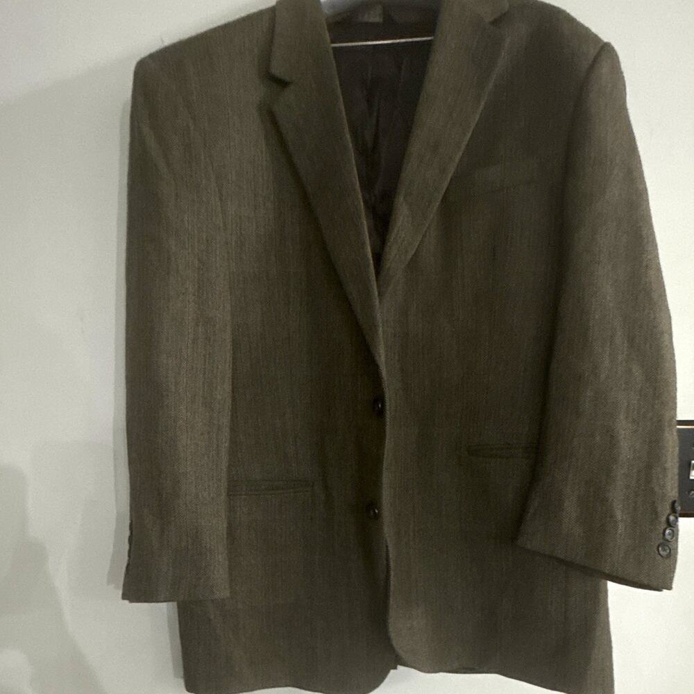 Jos. A. Bank Men’s Olive Herringbone Tweed Wool Suit Jacket 42R 2 Button